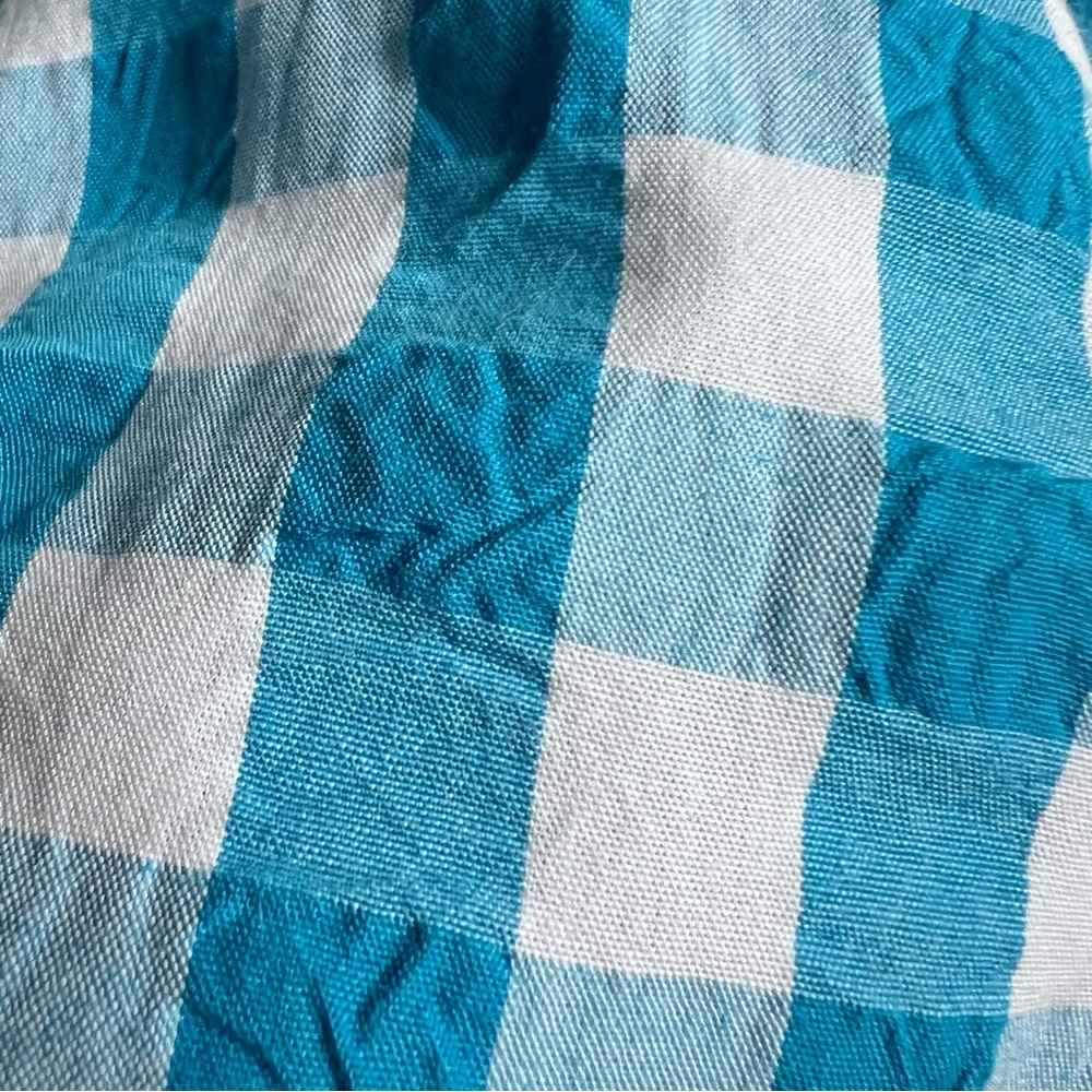 Lilly Pulitzer Sarafina Puff Sleeve Top Size 4 | Turquoise Oasis Crinkle Gingham - Picture 12 of 16